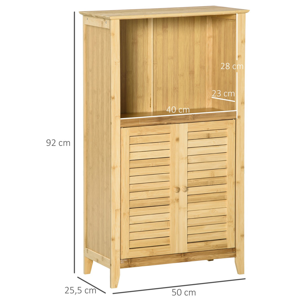 Bathroom Cabinet Standing Shelf With Open Shelf, Made Of Bamboo, Natural, 50X25.5X92Cm