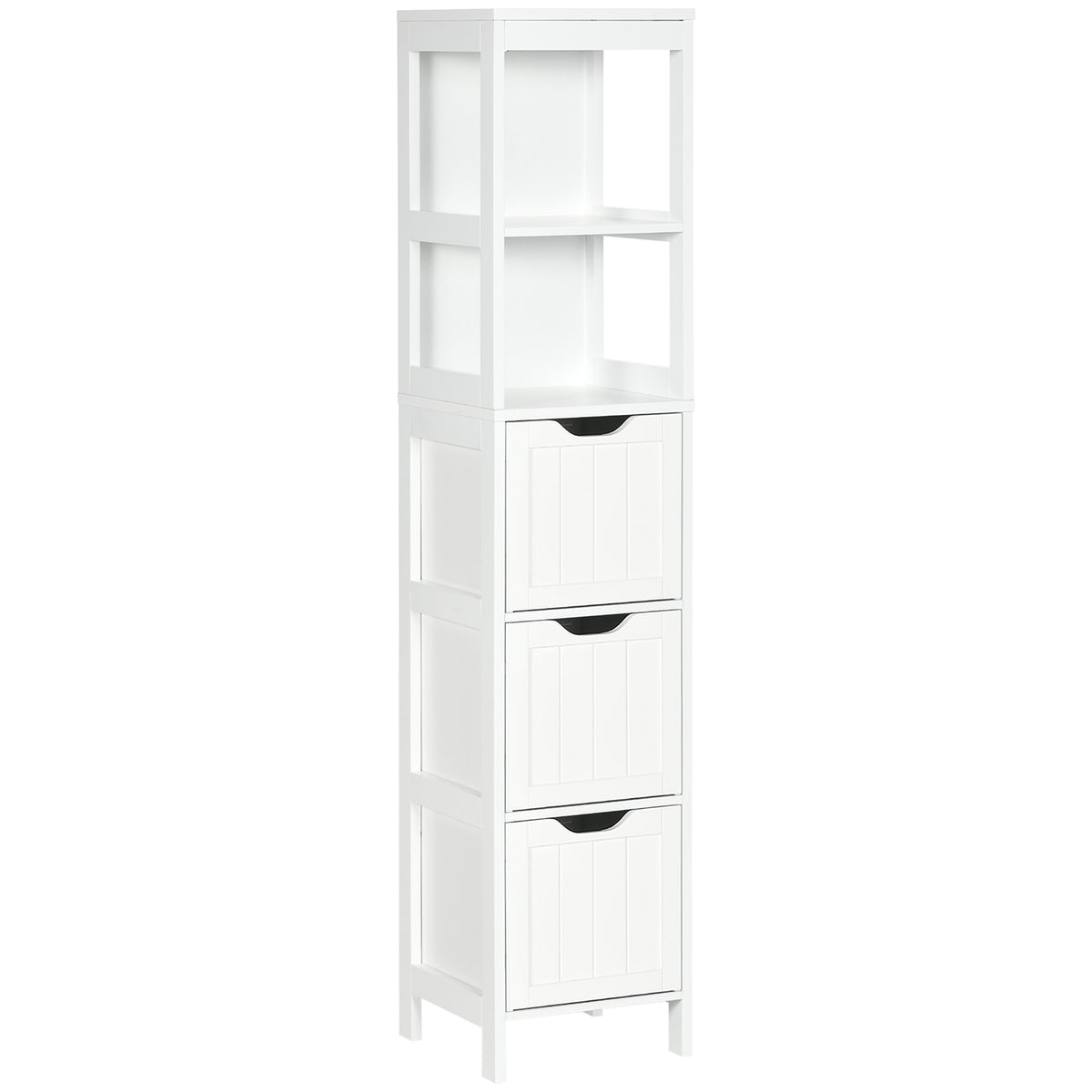 Bathroom Cabinet, Storage Cabinet, Bathroom Tall Cabinet With 2 Drawers, 3 Open Compartments, White, 30 X 30 X 141.6 Cm