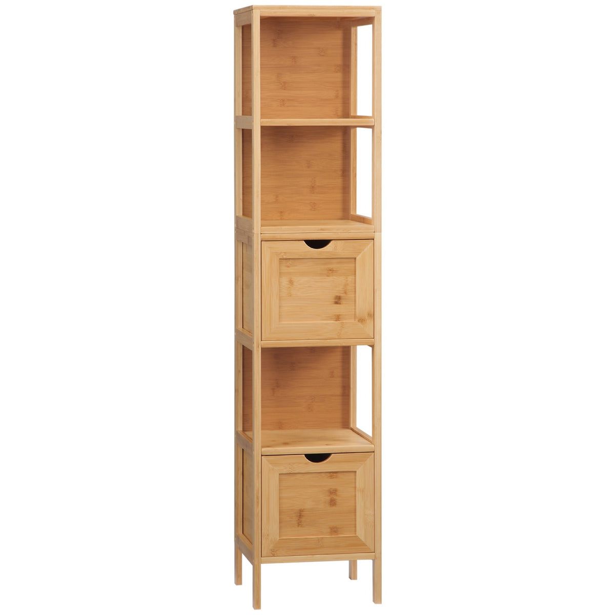 Bathroom Cabinet Tall Cabinet Made Of Bamboo With 3 Shelves & 2 Drawers, Anti-Tip, Multi-Purpose Cabinet, Side Cabinet