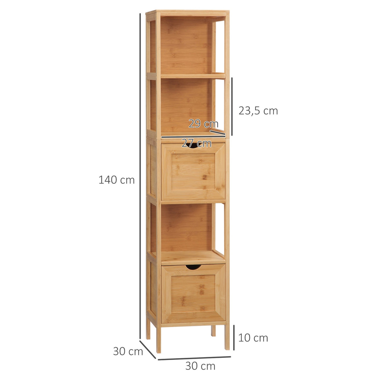 Bathroom Cabinet Tall Cabinet Made Of Bamboo With 3 Shelves & 2 Drawers, Anti-Tip, Multi-Purpose Cabinet, Side Cabinet