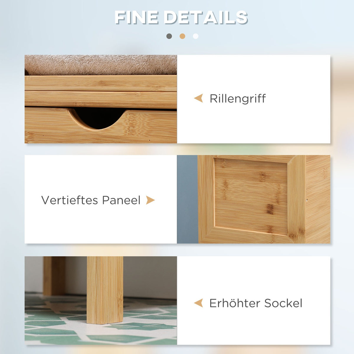Bathroom Cabinet Tall Cabinet Made Of Bamboo With 3 Shelves & 2 Drawers, Anti-Tip, Multi-Purpose Cabinet, Side Cabinet