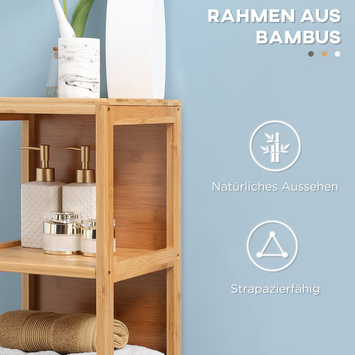 Bathroom Cabinet Tall Cabinet Made Of Bamboo With 3 Shelves & 2 Drawers, Anti-Tip, Multi-Purpose Cabinet, Side Cabinet
