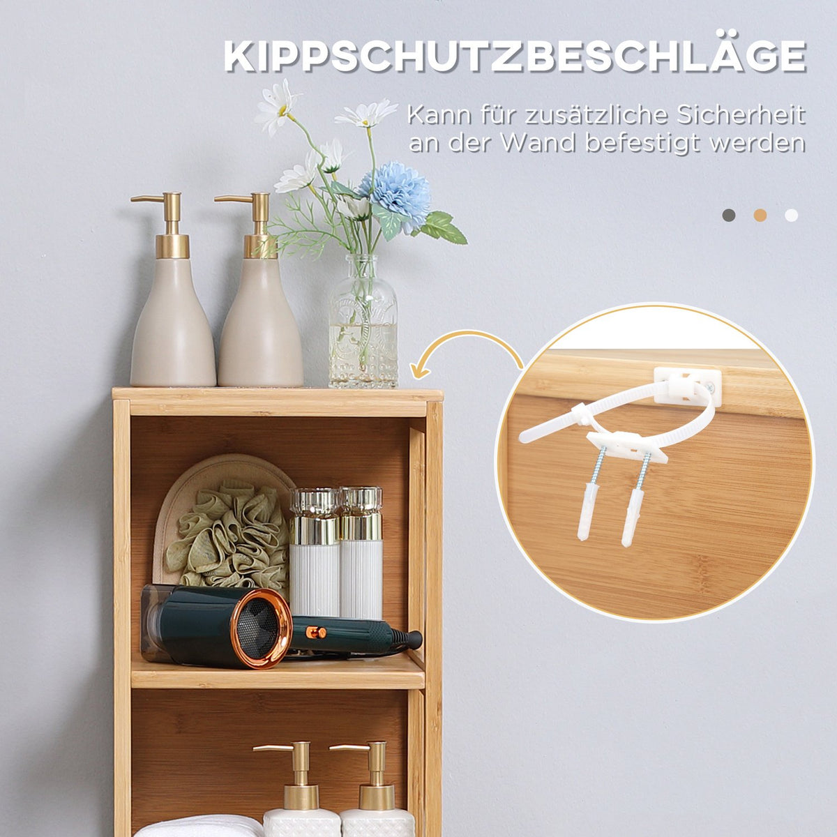 Bathroom Cabinet Tall Cabinet Made Of Bamboo With 3 Shelves & 2 Drawers, Anti-Tip, Multi-Purpose Cabinet, Side Cabinet