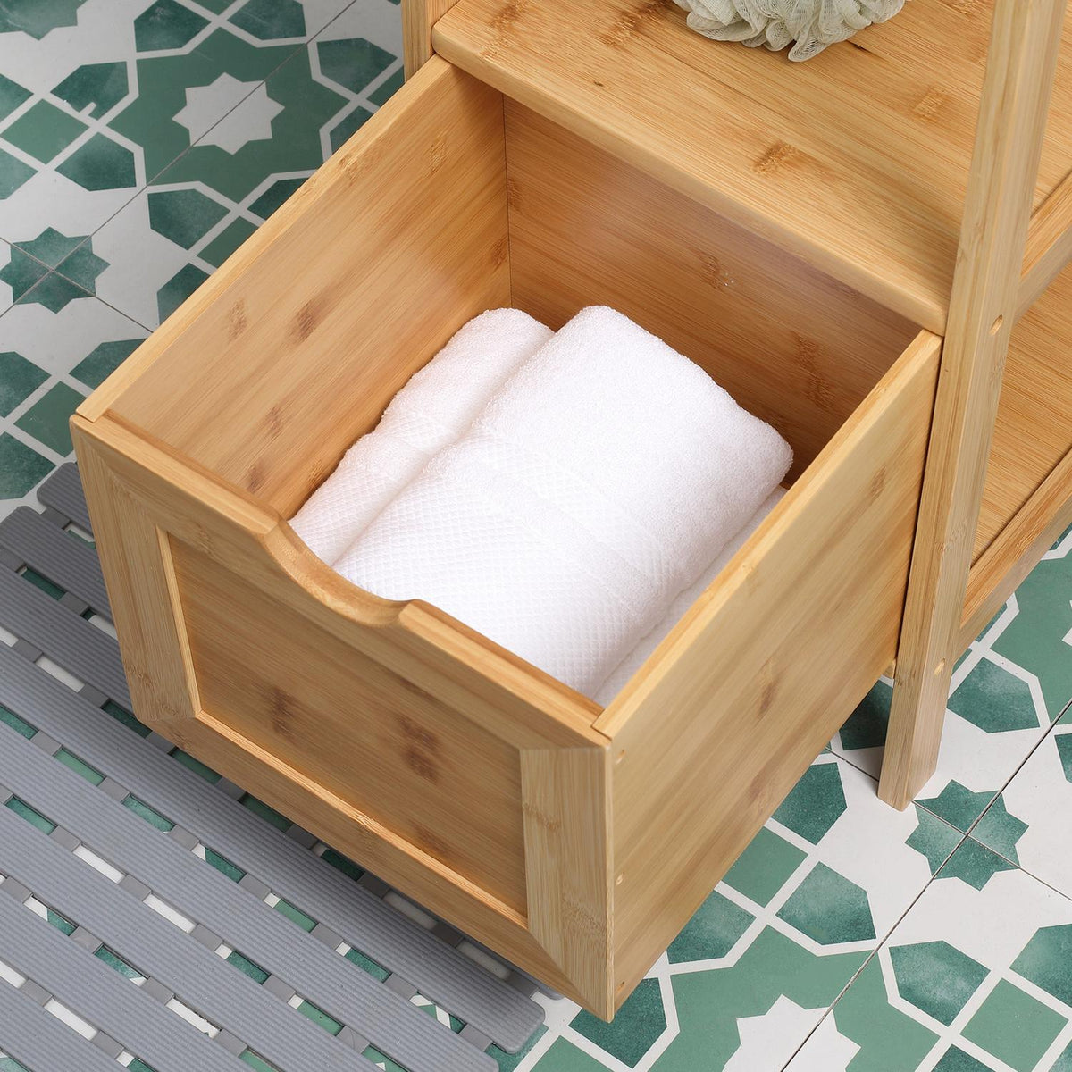 Bathroom Cabinet Tall Cabinet Made Of Bamboo With 3 Shelves & 2 Drawers, Anti-Tip, Multi-Purpose Cabinet, Side Cabinet