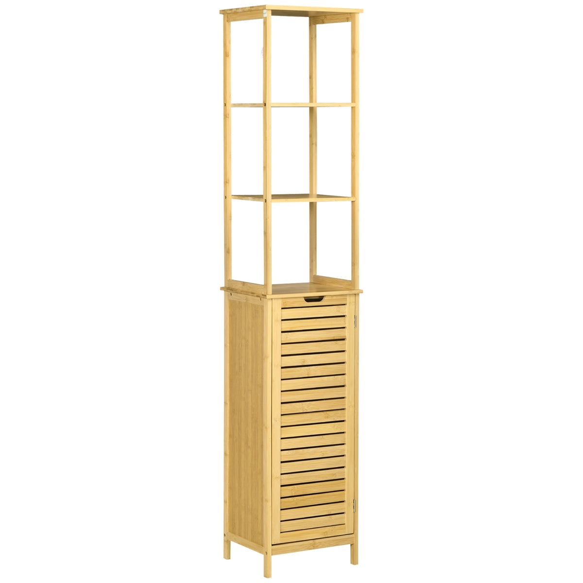 Bathroom Cabinet With 3 Open Compartments And 1 Cabinet, Bathroom Furniture, Free-Standing Tall Cabinet For Bathrooms, Small Rooms, Natural 34 X 30 X 173 Cm