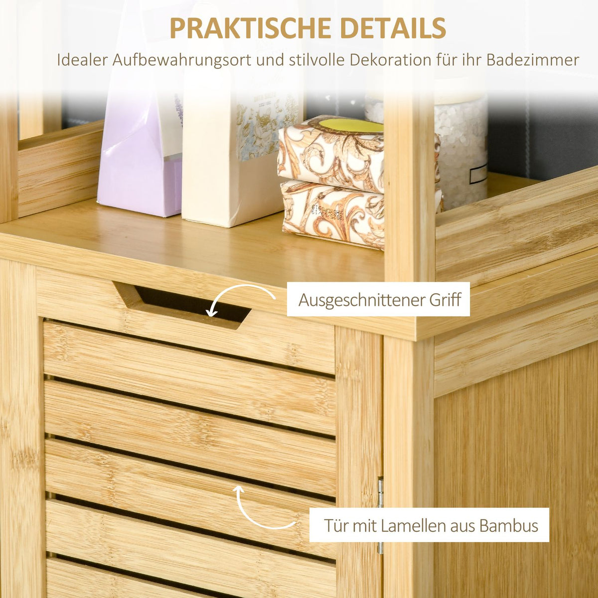 Bathroom Cabinet With 3 Open Compartments And 1 Cabinet, Bathroom Furniture, Free-Standing Tall Cabinet For Bathrooms, Small Rooms, Natural 34 X 30 X 173 Cm