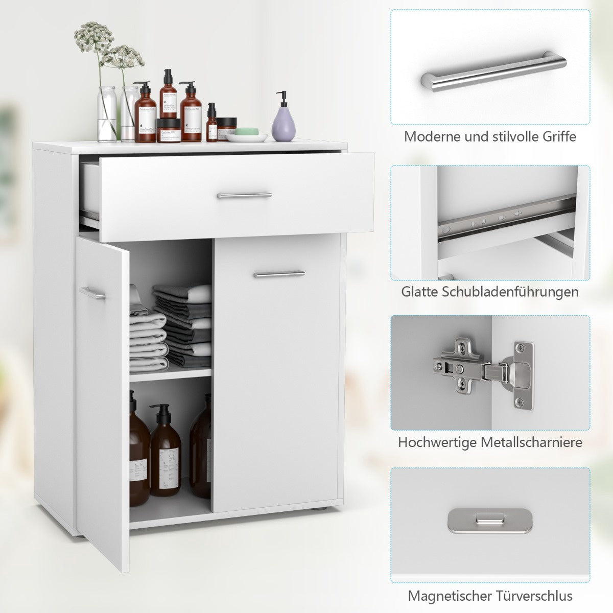 Bathroom Cabinet With Door And Drawer, 60x29x82 cm
