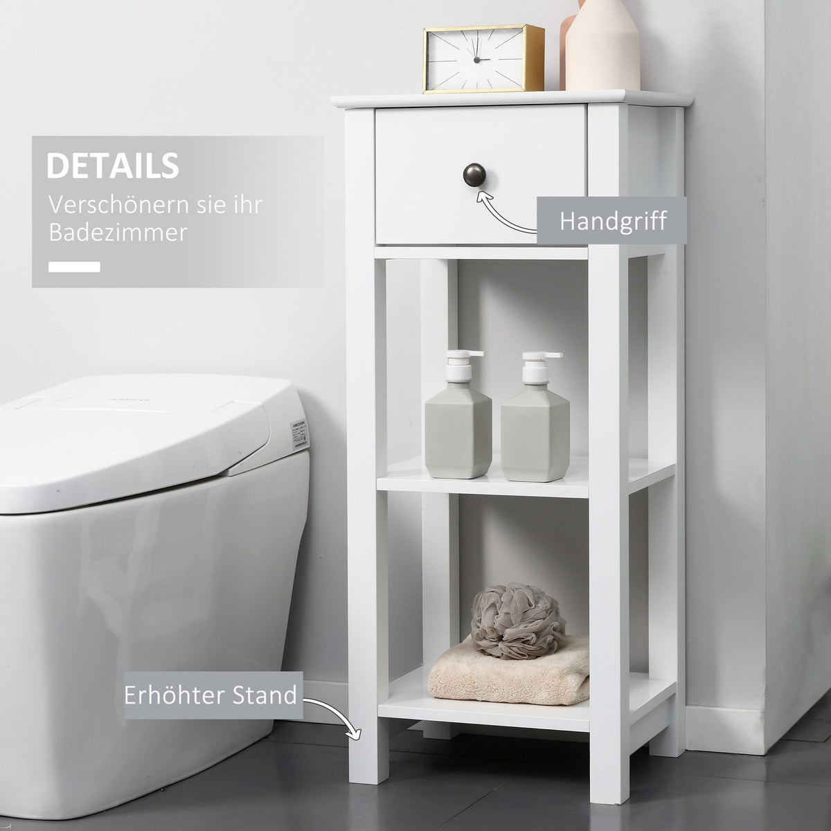Bathroom Cabinet With Drawer And 2 Shelves, Anti-Tip Design, White, 40X31.5X90Cm