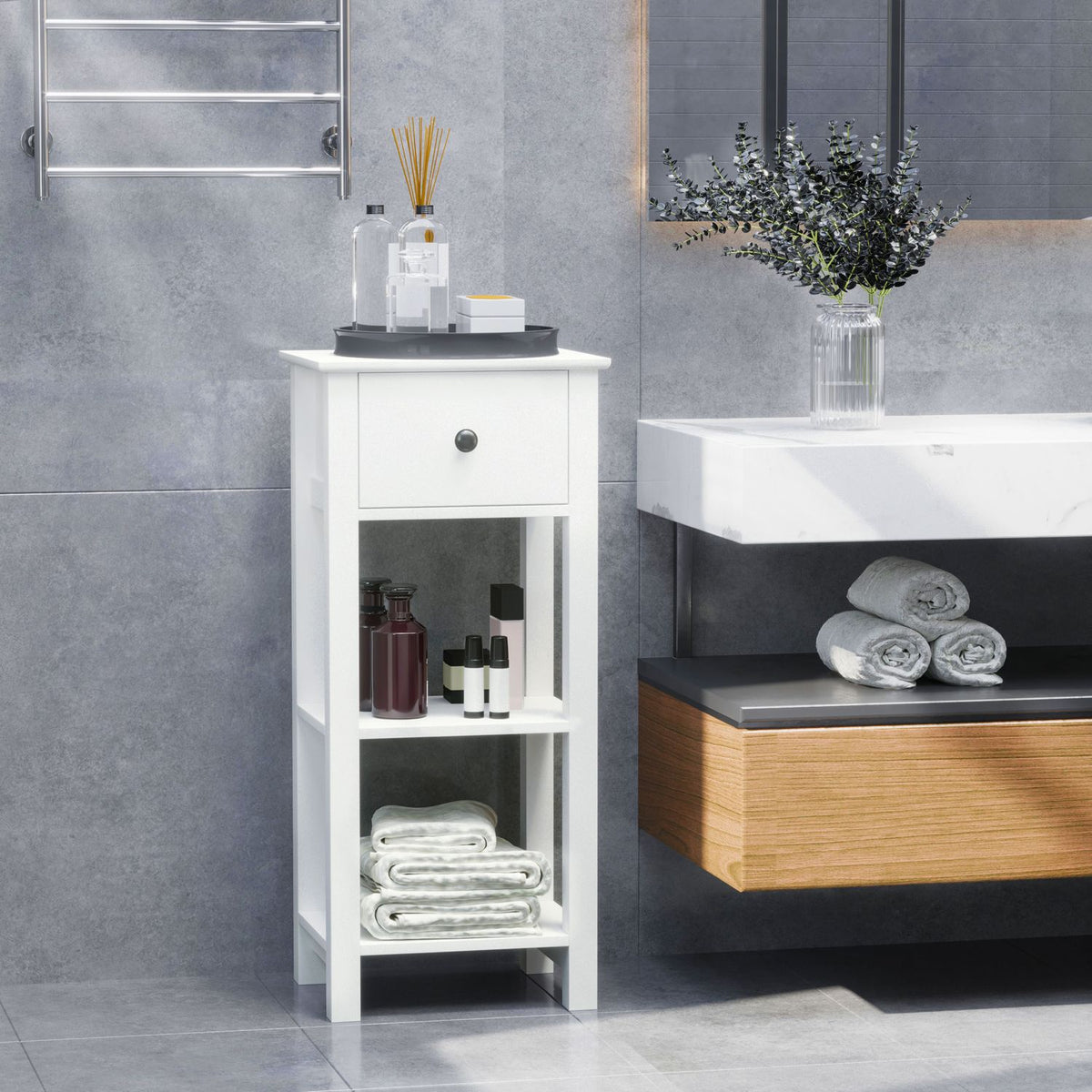Bathroom Cabinet With Drawer And 2 Shelves, Anti-Tip Design, White, 40X31.5X90Cm