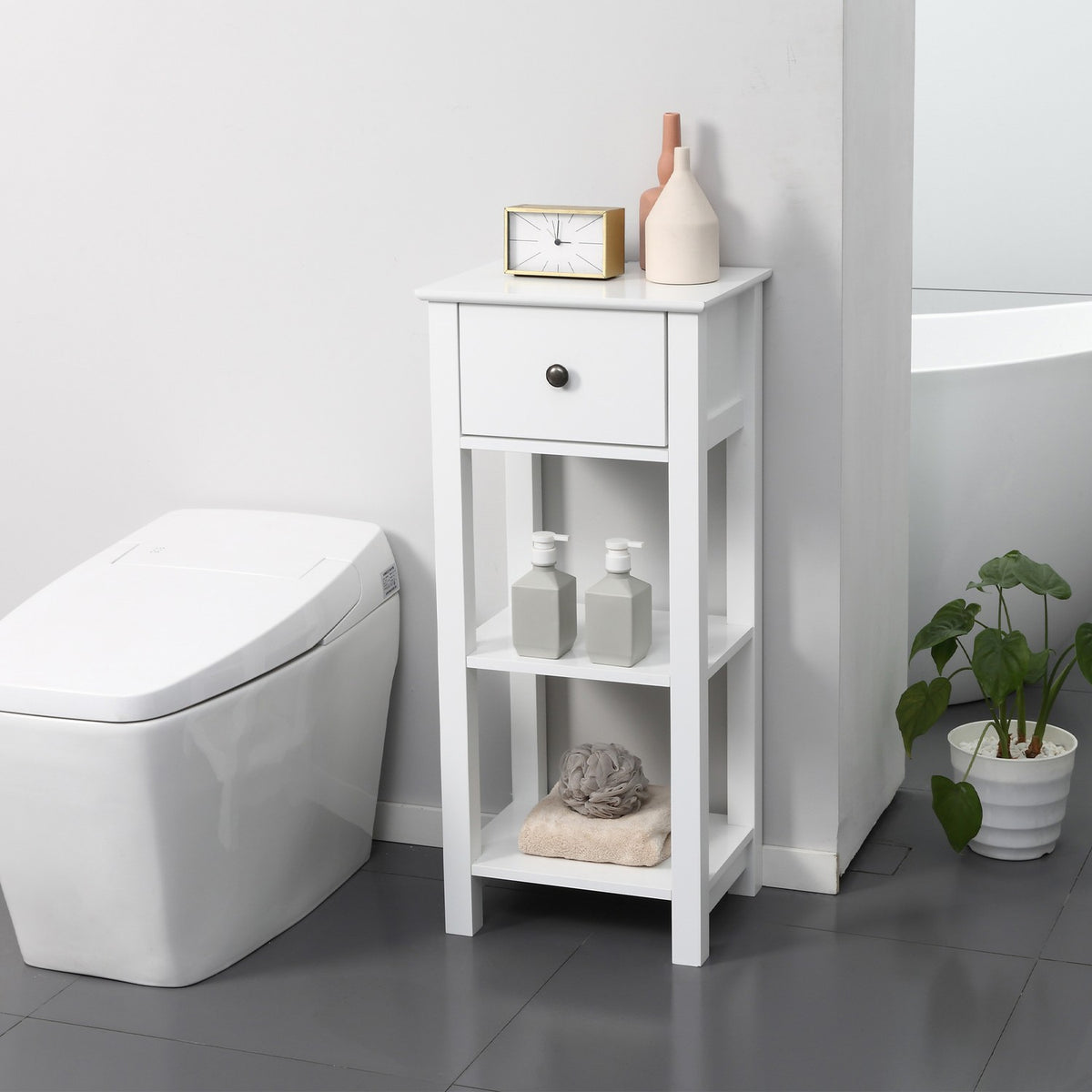 Bathroom Cabinet With Drawer And 2 Shelves, Anti-Tip Design, White, 40X31.5X90Cm