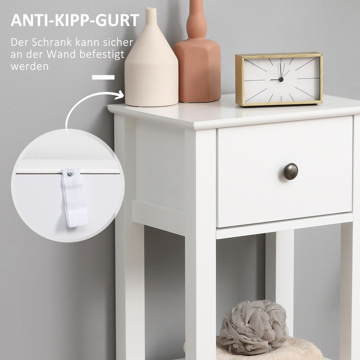Bathroom Cabinet With Drawer And 2 Shelves, Anti-Tip Design, White, 40X31.5X90Cm