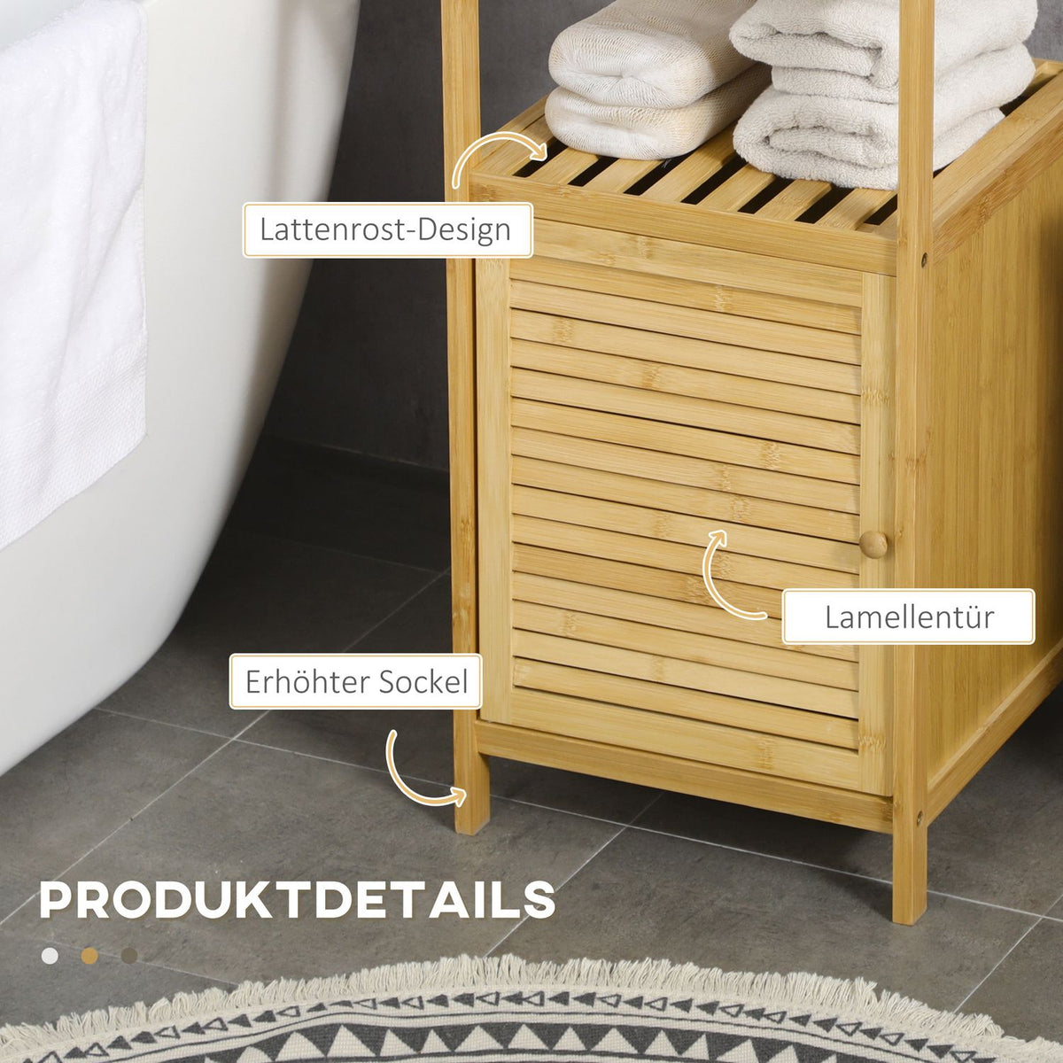 Bathroom Cabinet With Open Compartment, Side Cabinet, Anti-Tip, Storage Cabinet, Bamboo, Natural, 33X35.5X67Cm
