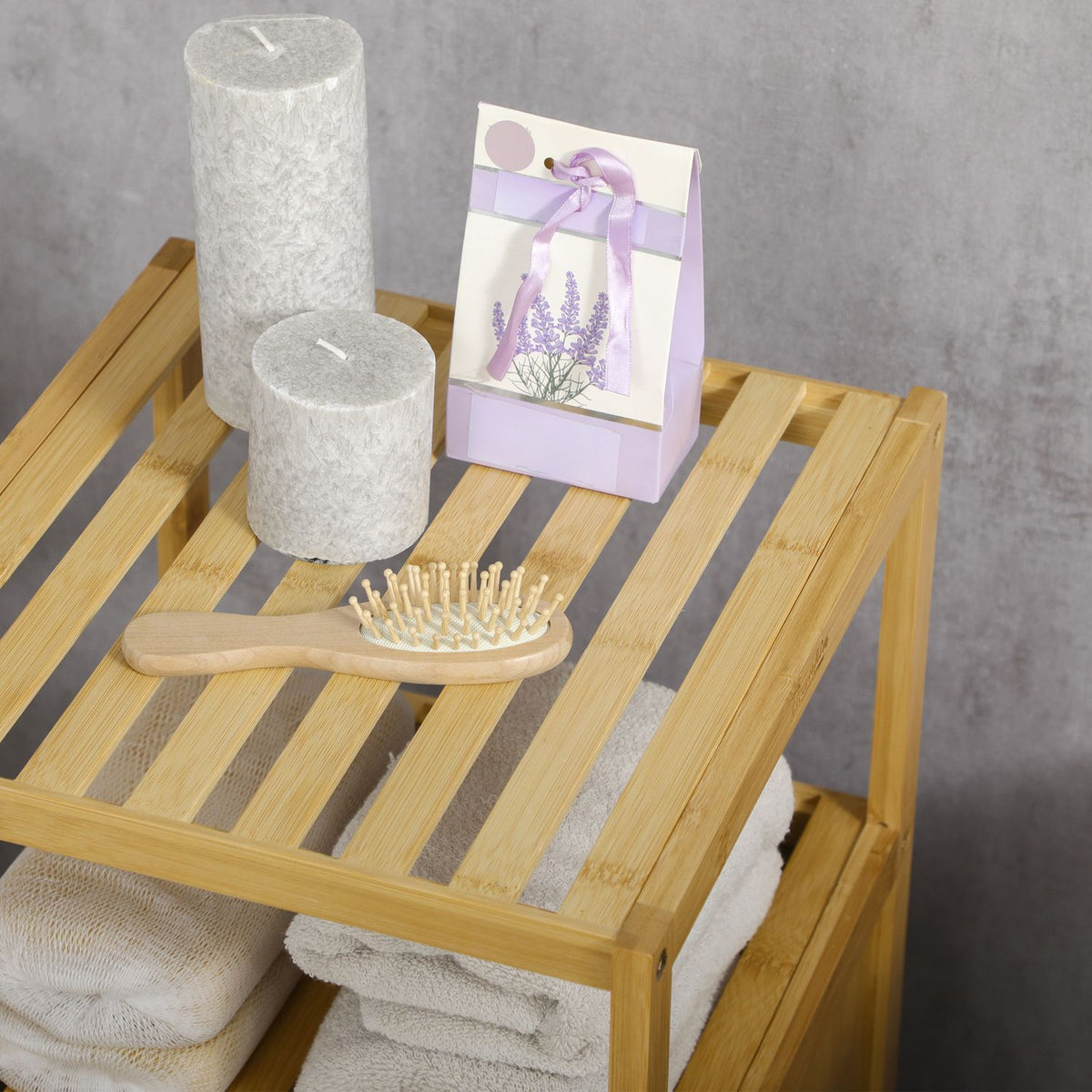 Bathroom Cabinet With Open Compartment, Side Cabinet, Anti-Tip, Storage Cabinet, Bamboo, Natural, 33X35.5X67Cm