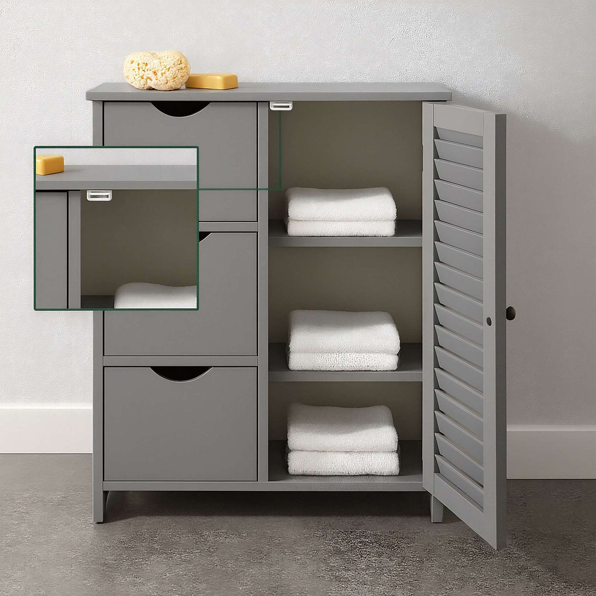 Bathroom Cabinet with 3 Drawers and Adjustable Shelves
