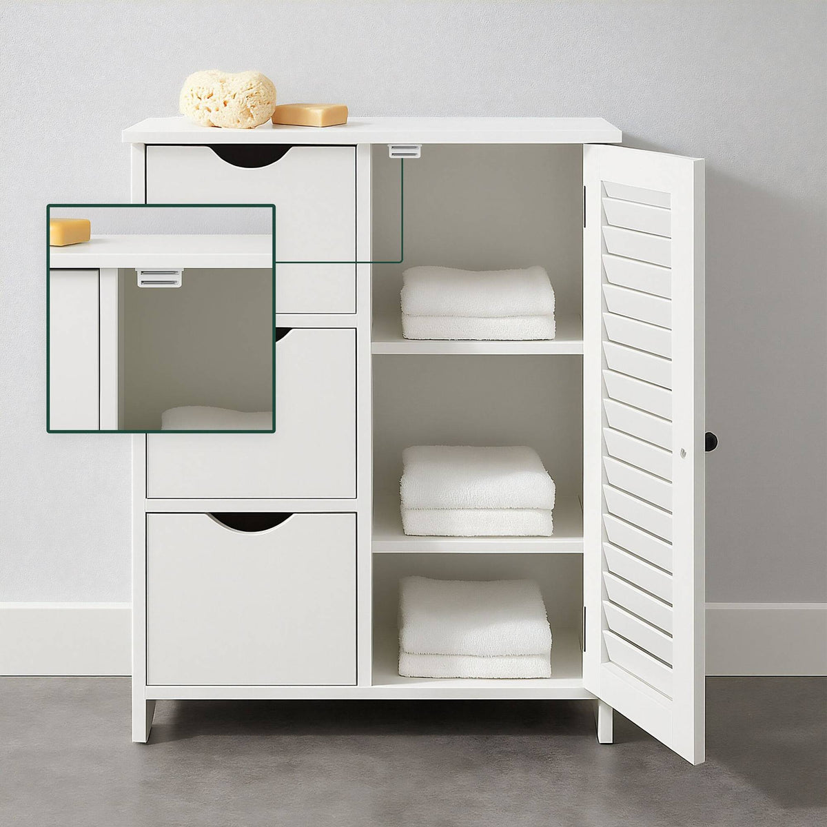 Bathroom Cabinet with 3 Drawers and Adjustable Shelves
