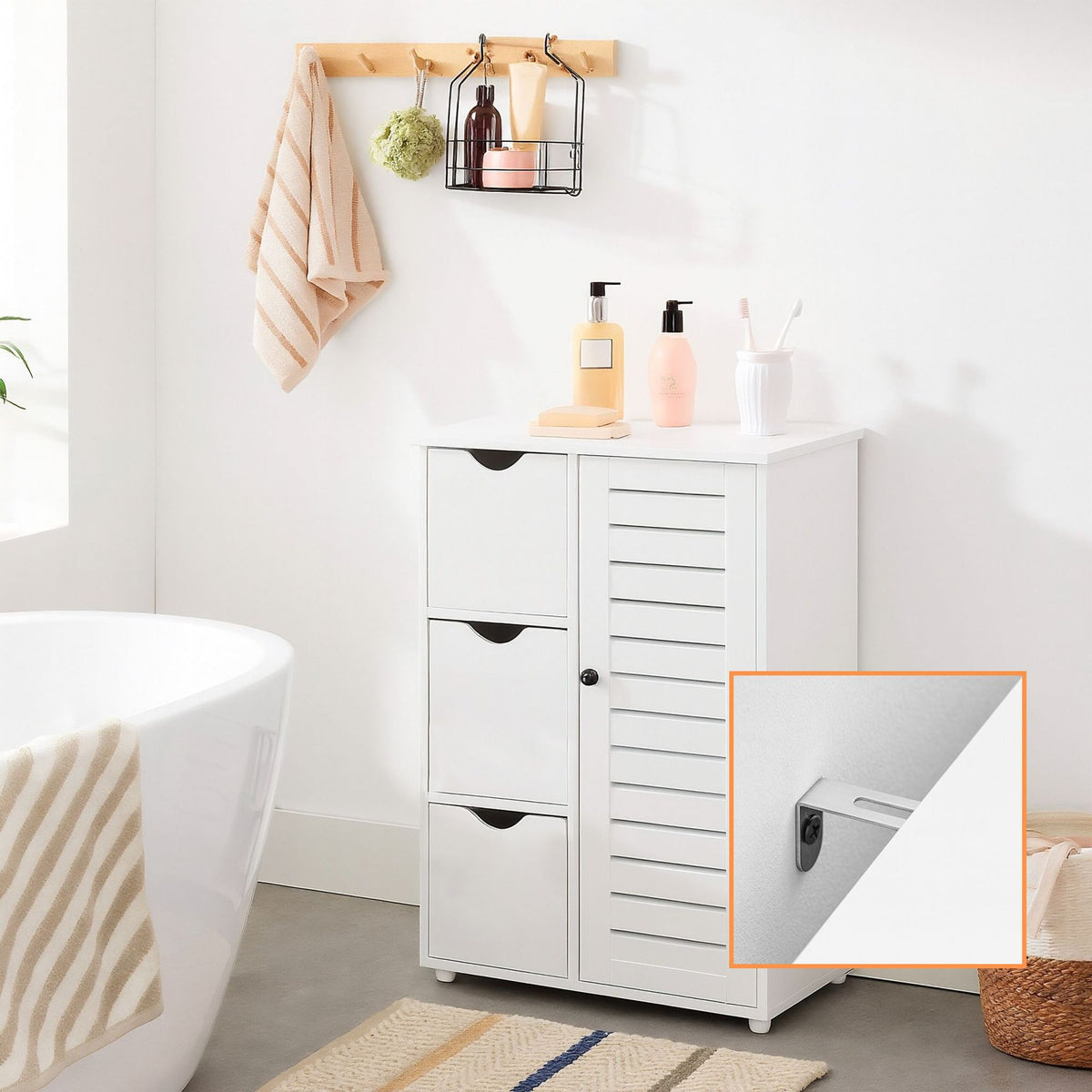 Bathroom Cabinet with 3 Drawers and Adjustable Shelves
