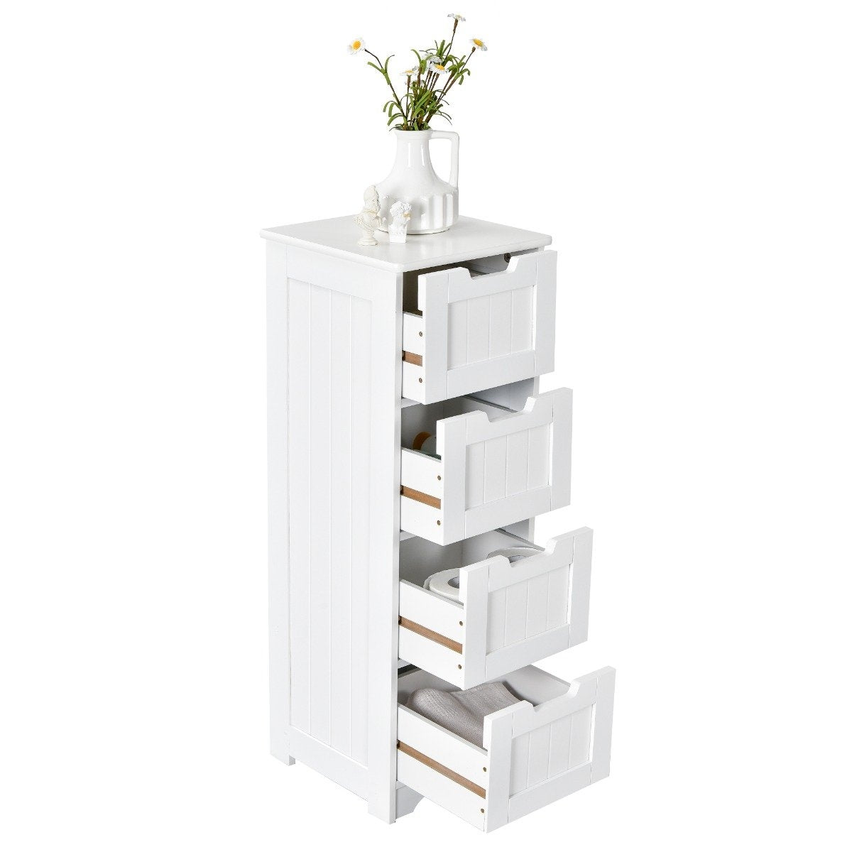 Bathroom Cabinet with 4 Drawers, White, 30x30x83 cm