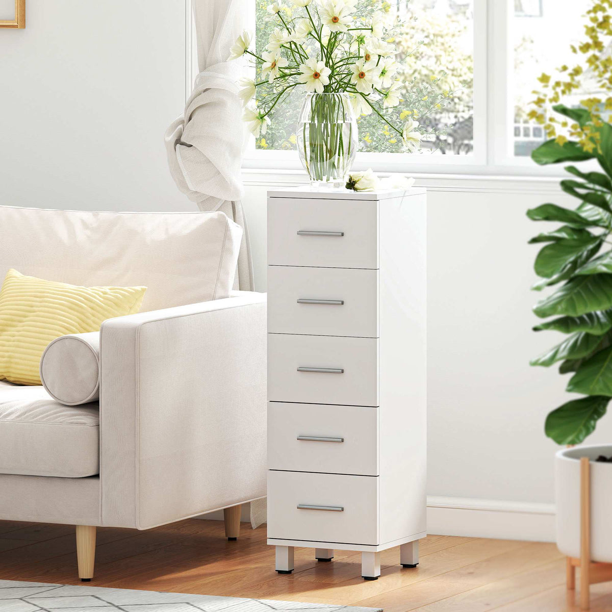 Bathroom Cabinet with 5 Drawers, White, 30x30x95 cm
