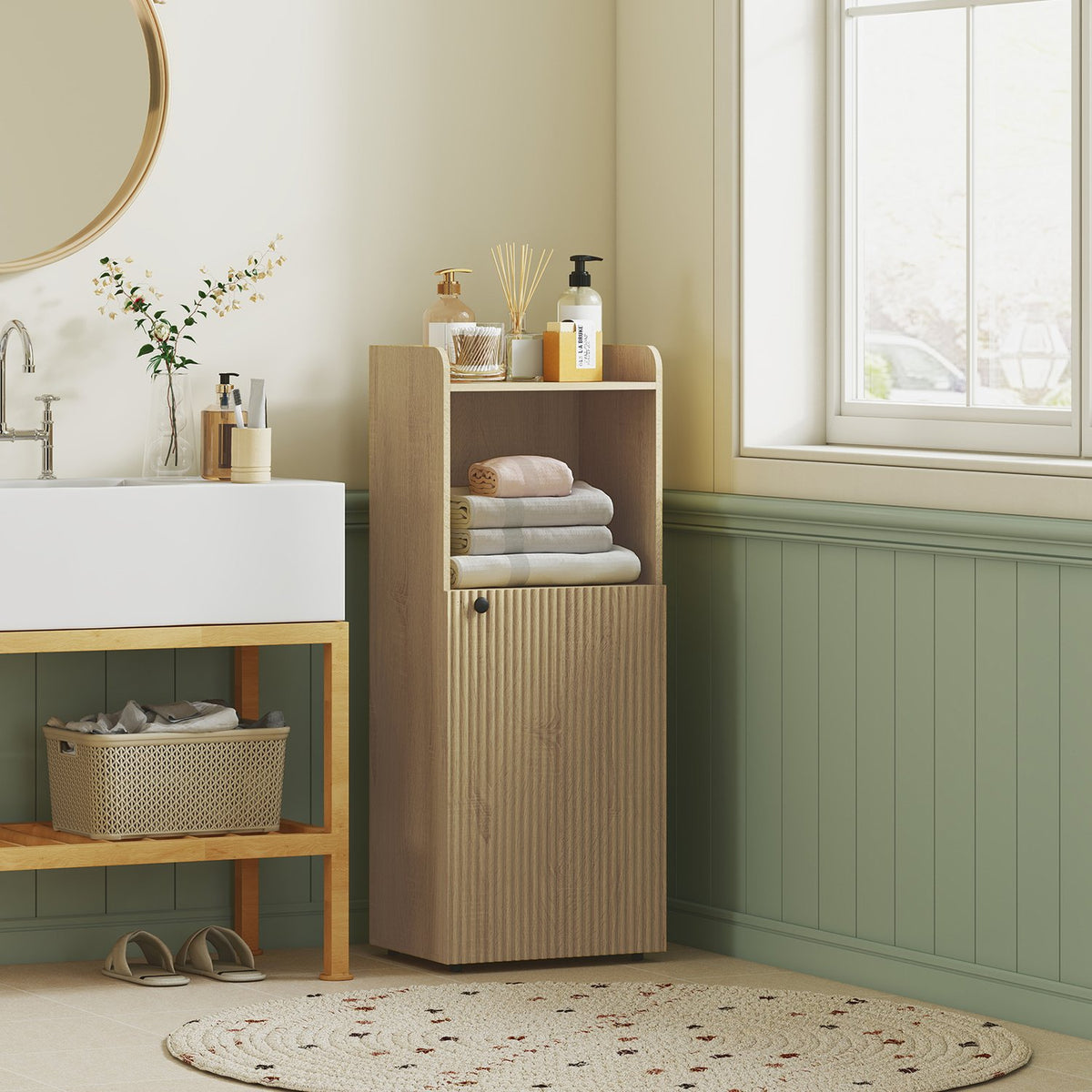 Bathroom Cabinet with Adjustable Shelf, Yellow Oak, 40x31x104 cm