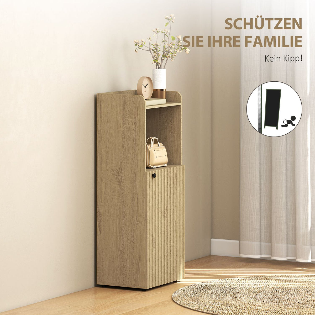 Bathroom Cabinet with Adjustable Shelf, Yellow Oak, 40x31x104 cm