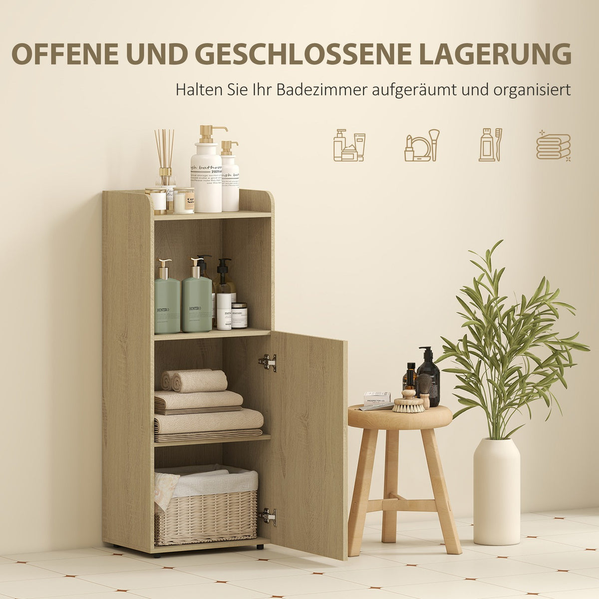 Bathroom Cabinet with Adjustable Shelf, Yellow Oak, 40x31x104 cm