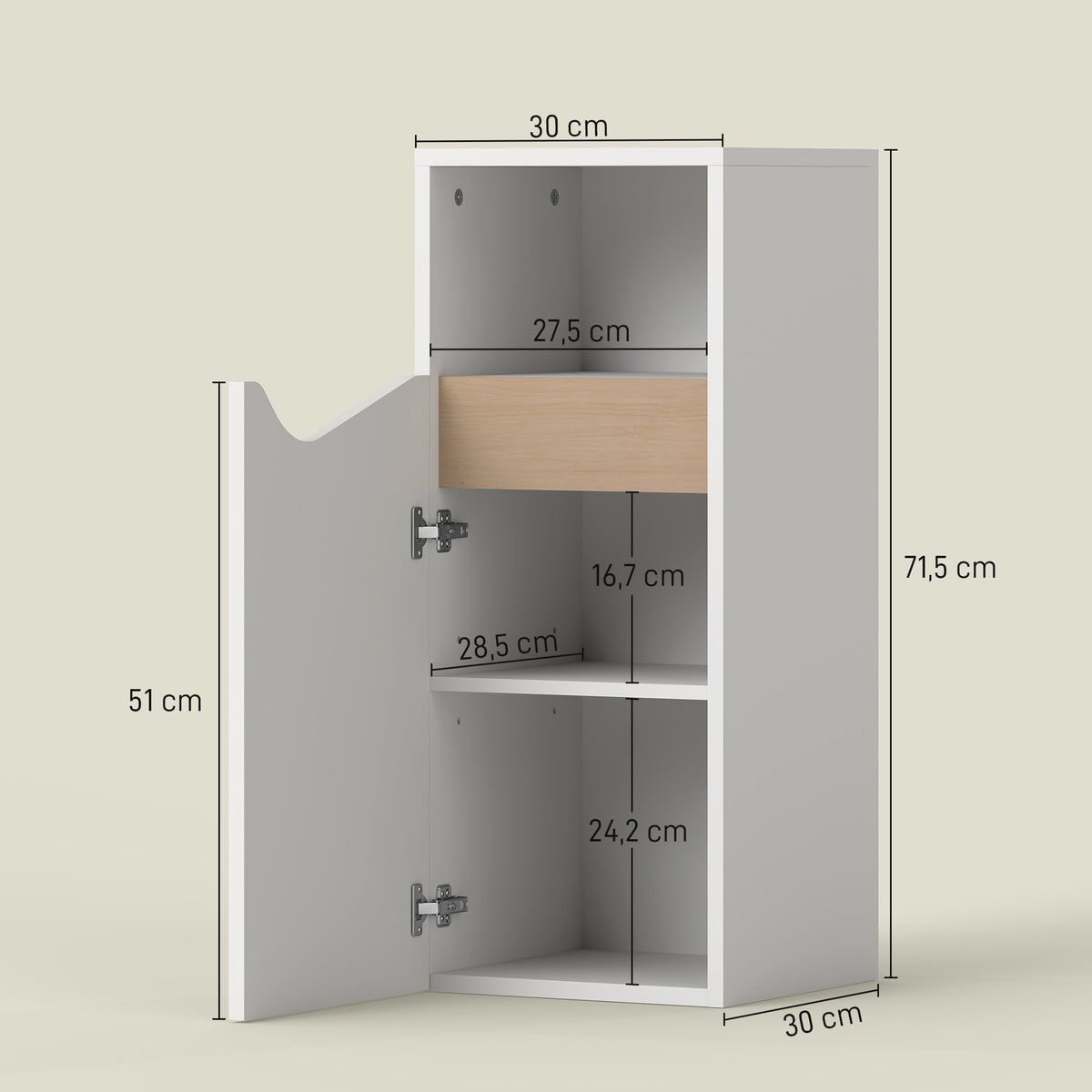 Bathroom Cabinet with Adjustable Shelves, 30x30x71.5 cm, White