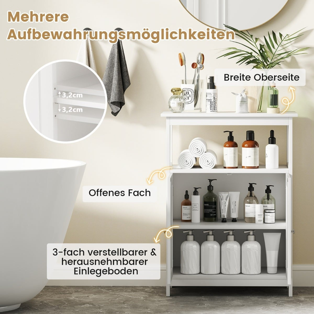 Bathroom Cabinet with Double Doors & Adjustable Shelf