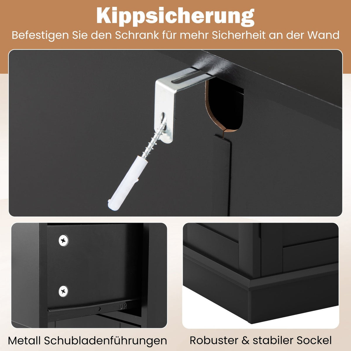 Bathroom Cabinet with Drawer, Adjustable Shelf, 56x30x80cm, Black