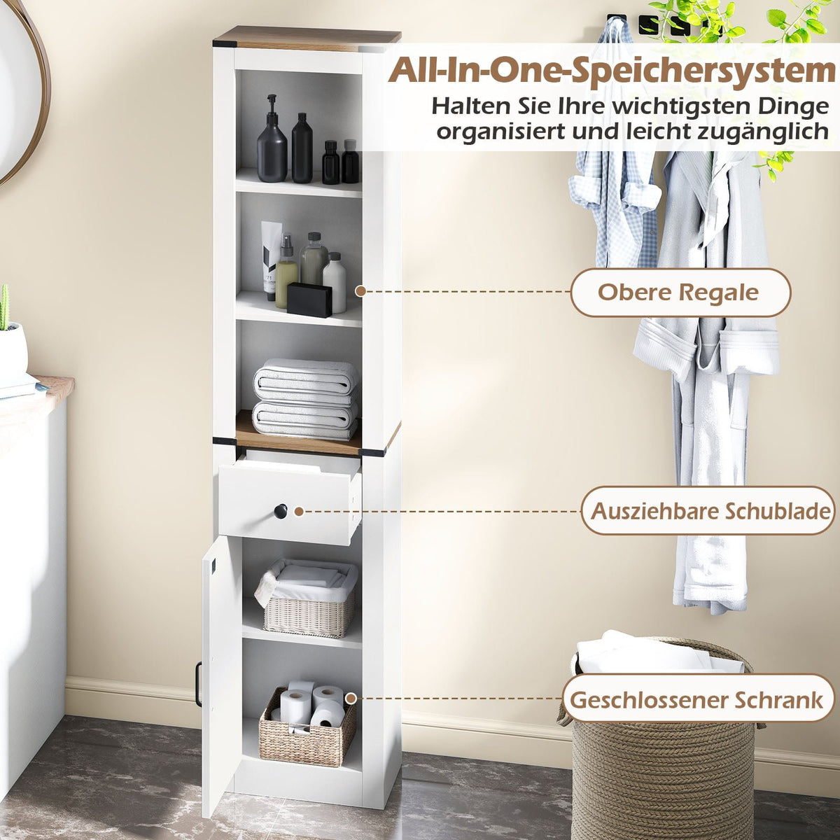 Bathroom Cabinet with Drawer & Adjustable Shelf