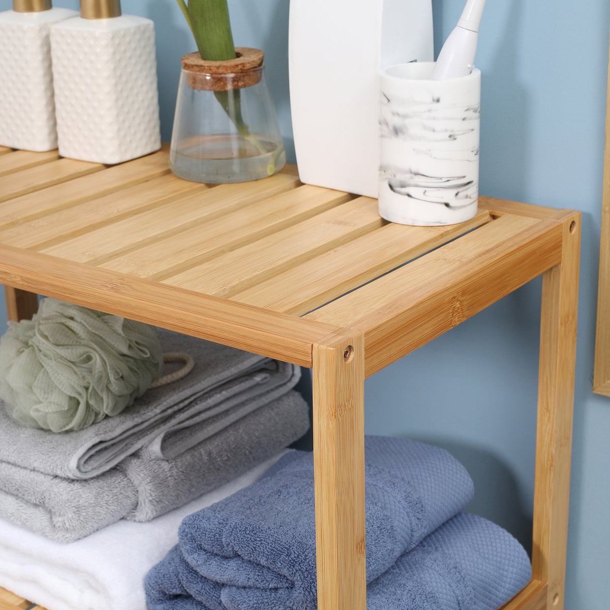 Bathroom Cabinet with Louvered Doors, Bamboo Wood, Natural