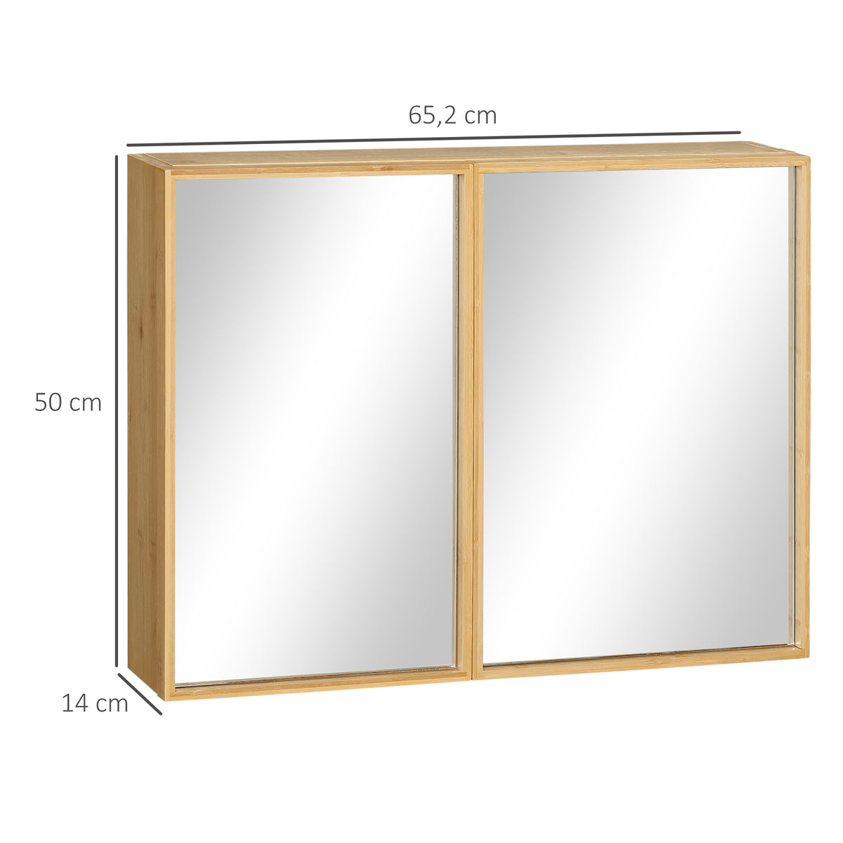 Bathroom Cabinet with Mirror Doors, Bamboo, Multiple Shelves, 65.2 x 14 x 50 cm