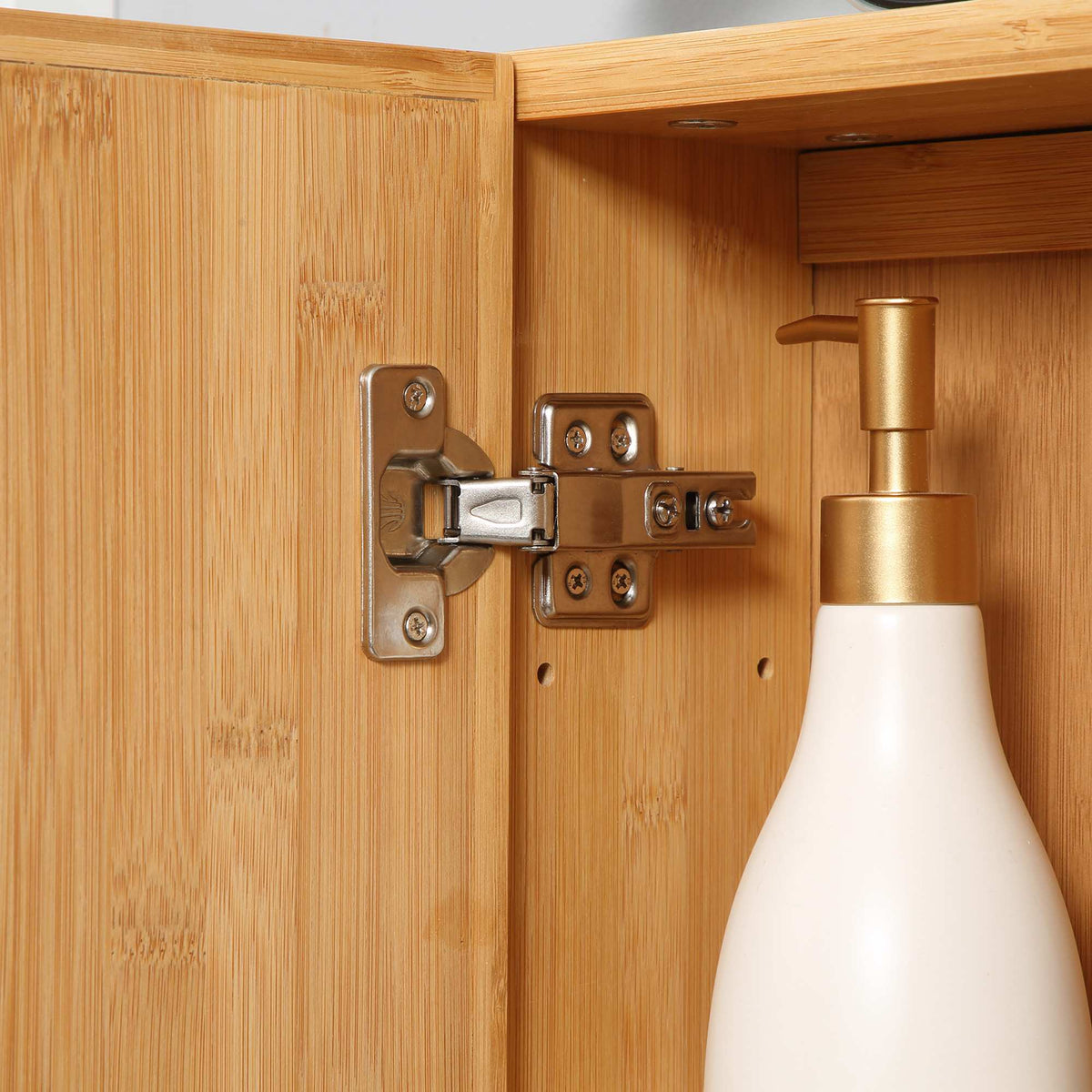 Bathroom Cabinet with Mirror Doors, Bamboo, Multiple Shelves, 65.2 x 14 x 50 cm