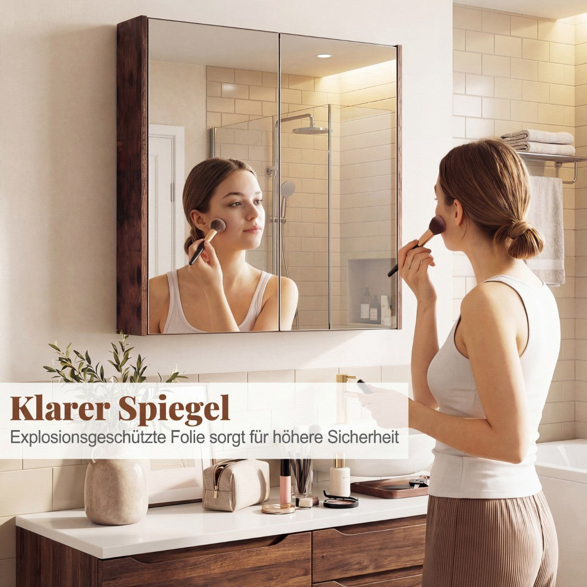Bathroom Cabinet with Mirror Doors, Rustic Brown, 62x11x65 cm
