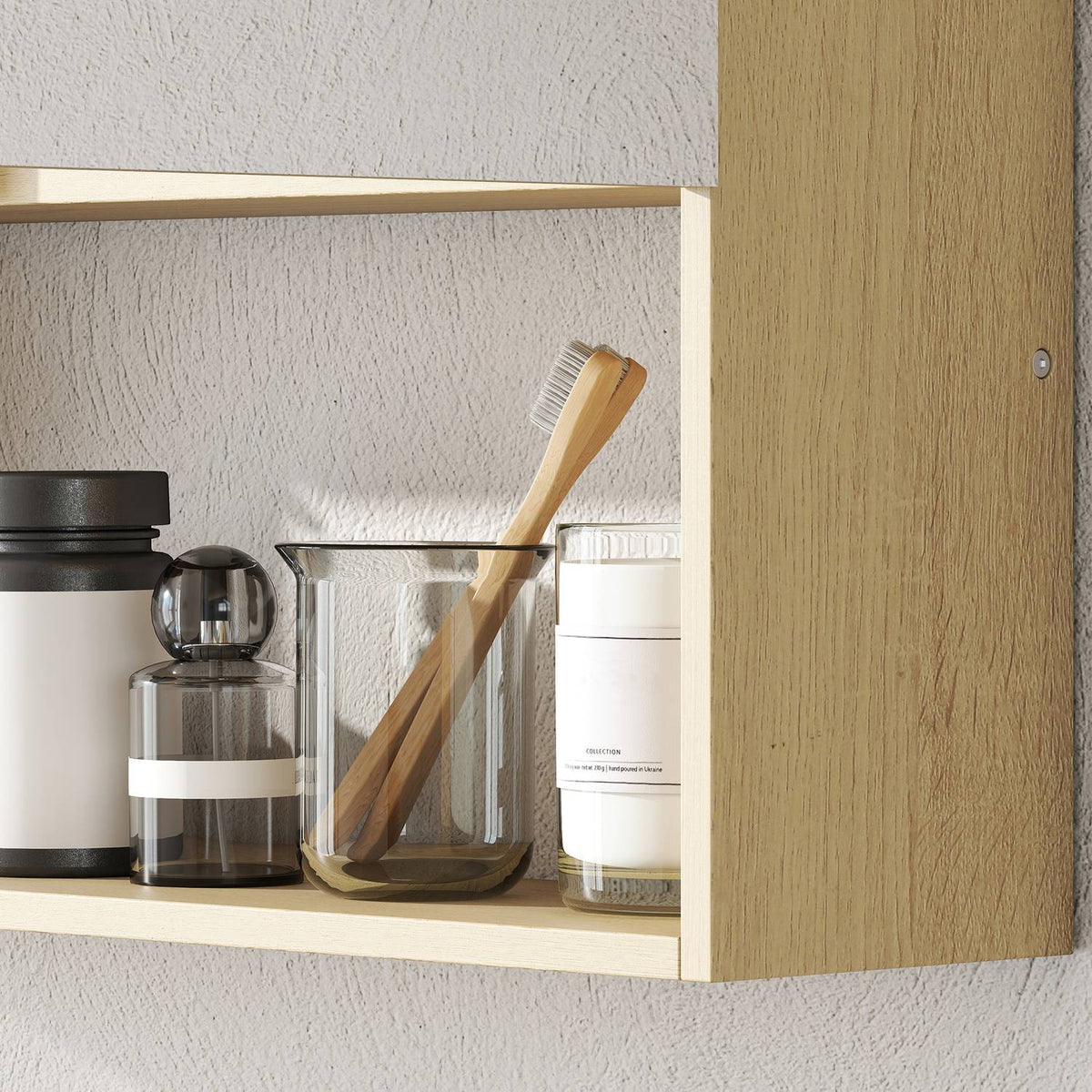 Bathroom Cabinet with Mirror Doors, Wall-Mounted, Oak Finish