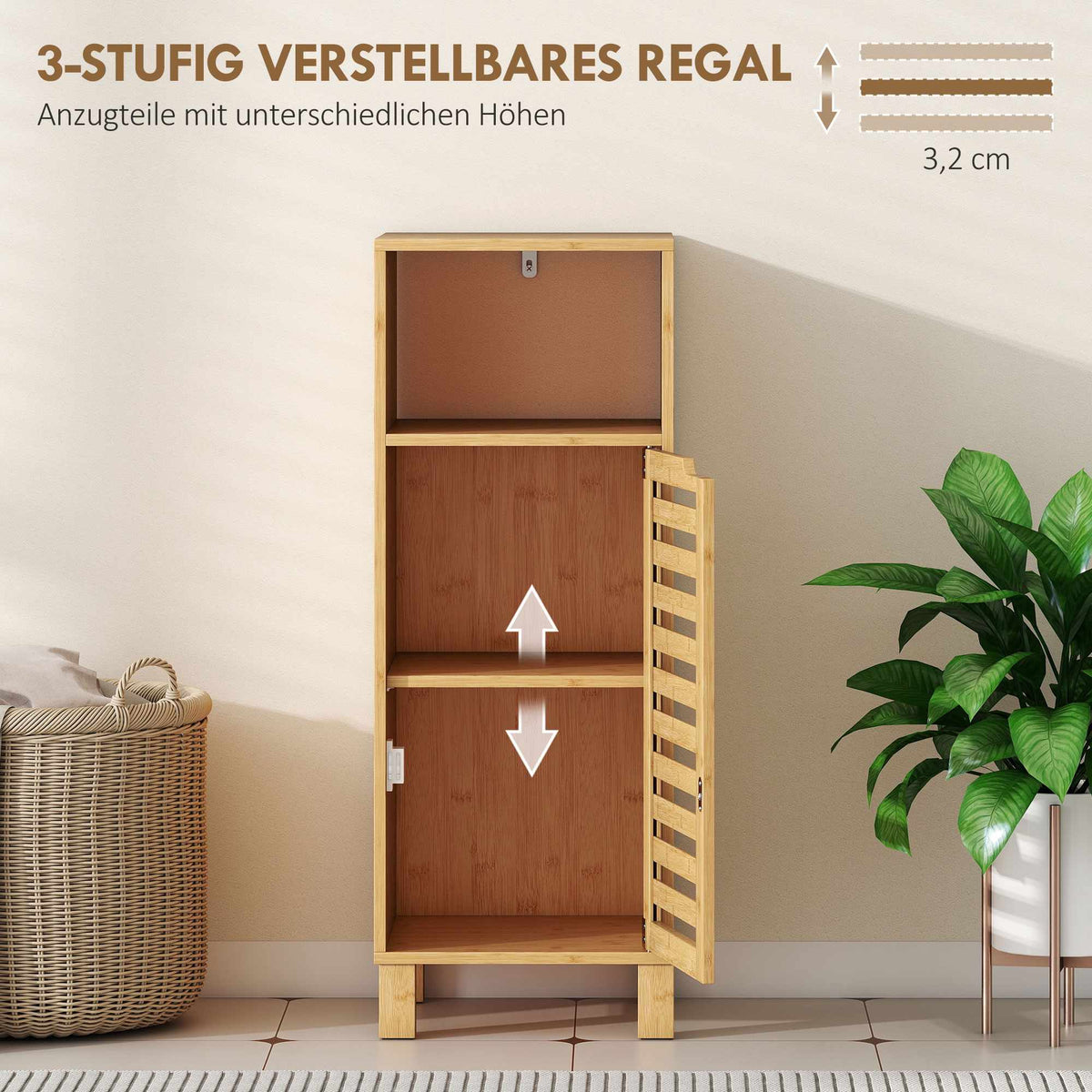 Bathroom Cabinet with Open Shelf, Bamboo, 30x30 cm