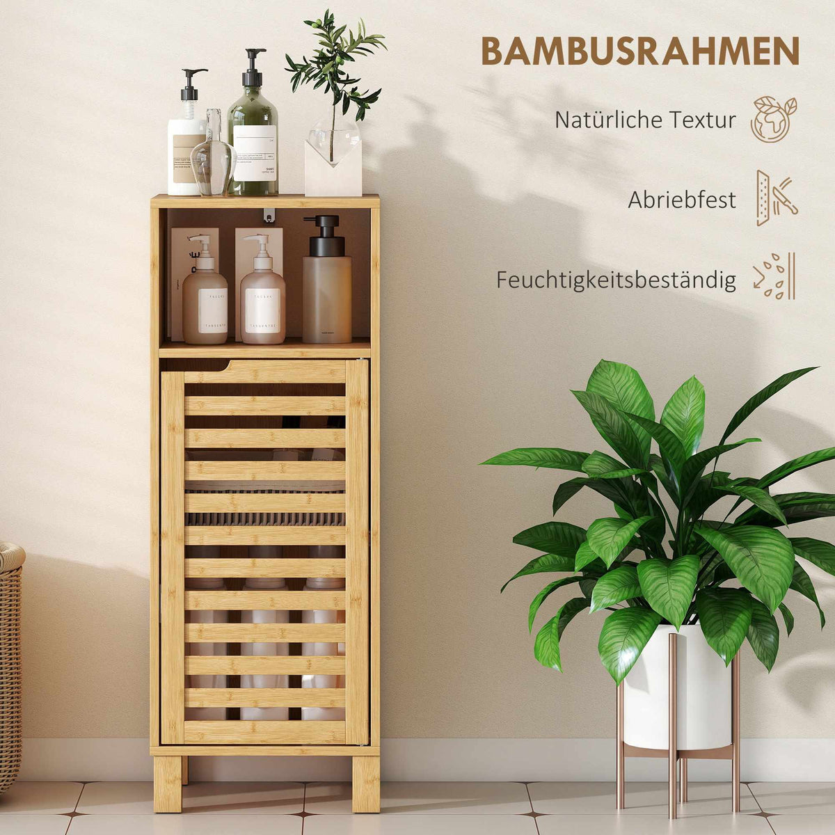 Bathroom Cabinet with Open Shelf, Bamboo, 30x30 cm