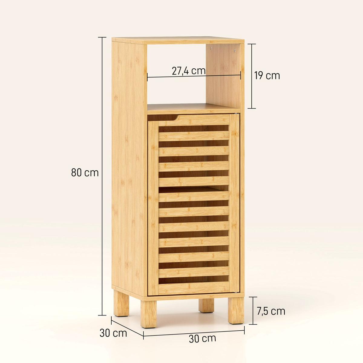 Bathroom Cabinet with Open Shelf, Bamboo, 30x30 cm