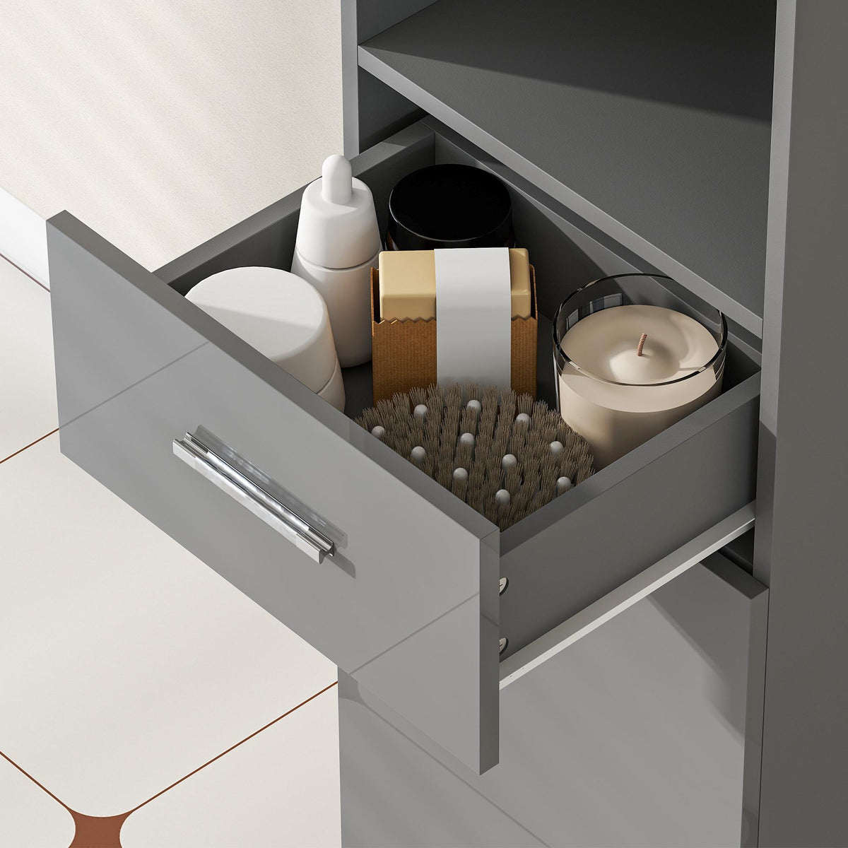Bathroom Cabinet with Shelves and Drawer, Adjustable, Gray
