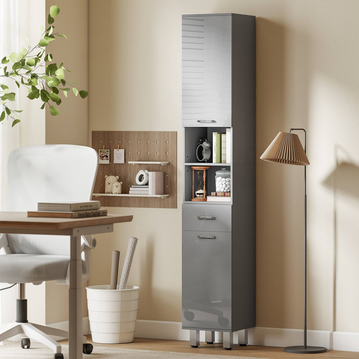Bathroom Cabinet with Shelves and Drawer, Adjustable, Gray