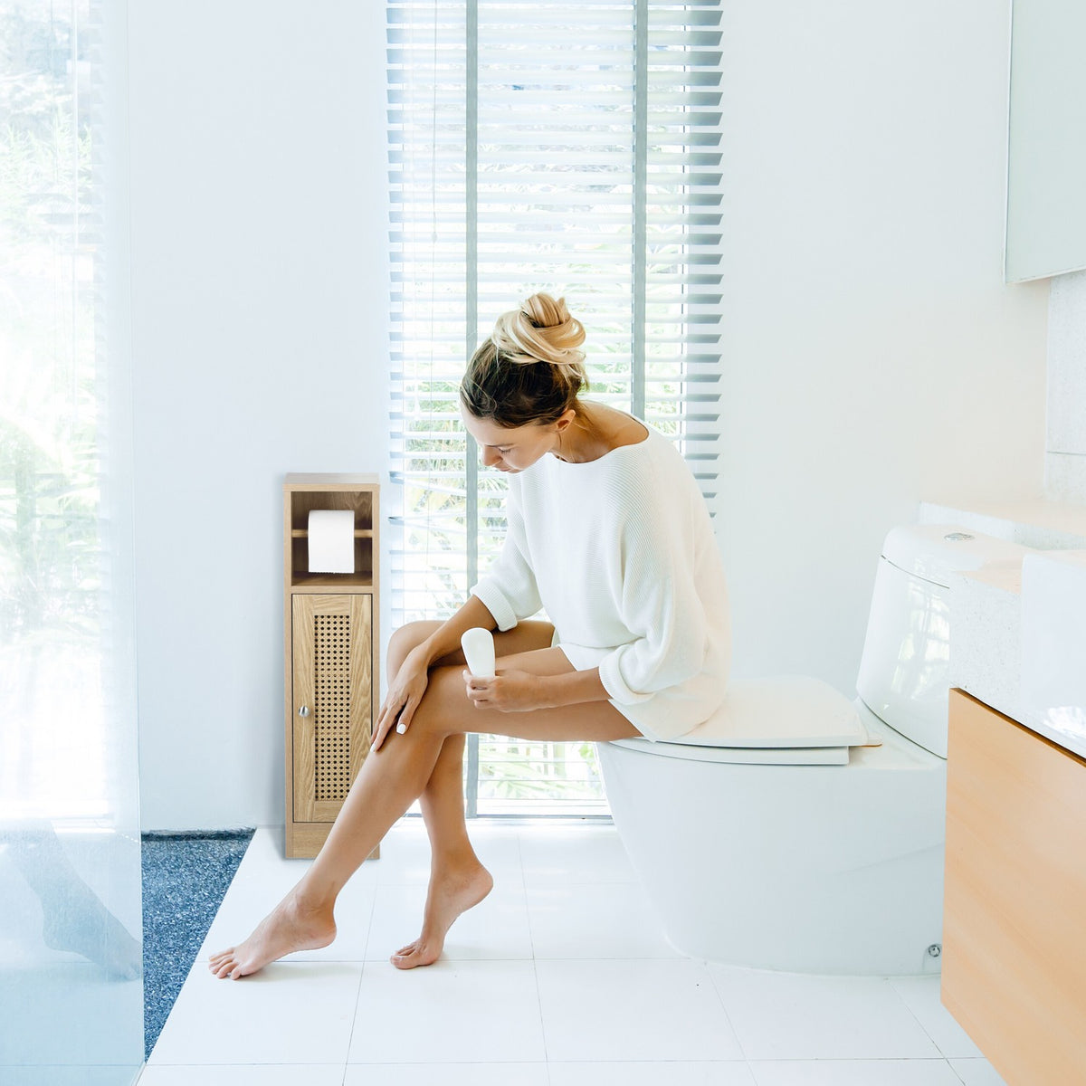 Bathroom Cabinet with Storage and Toilet Roll Holder