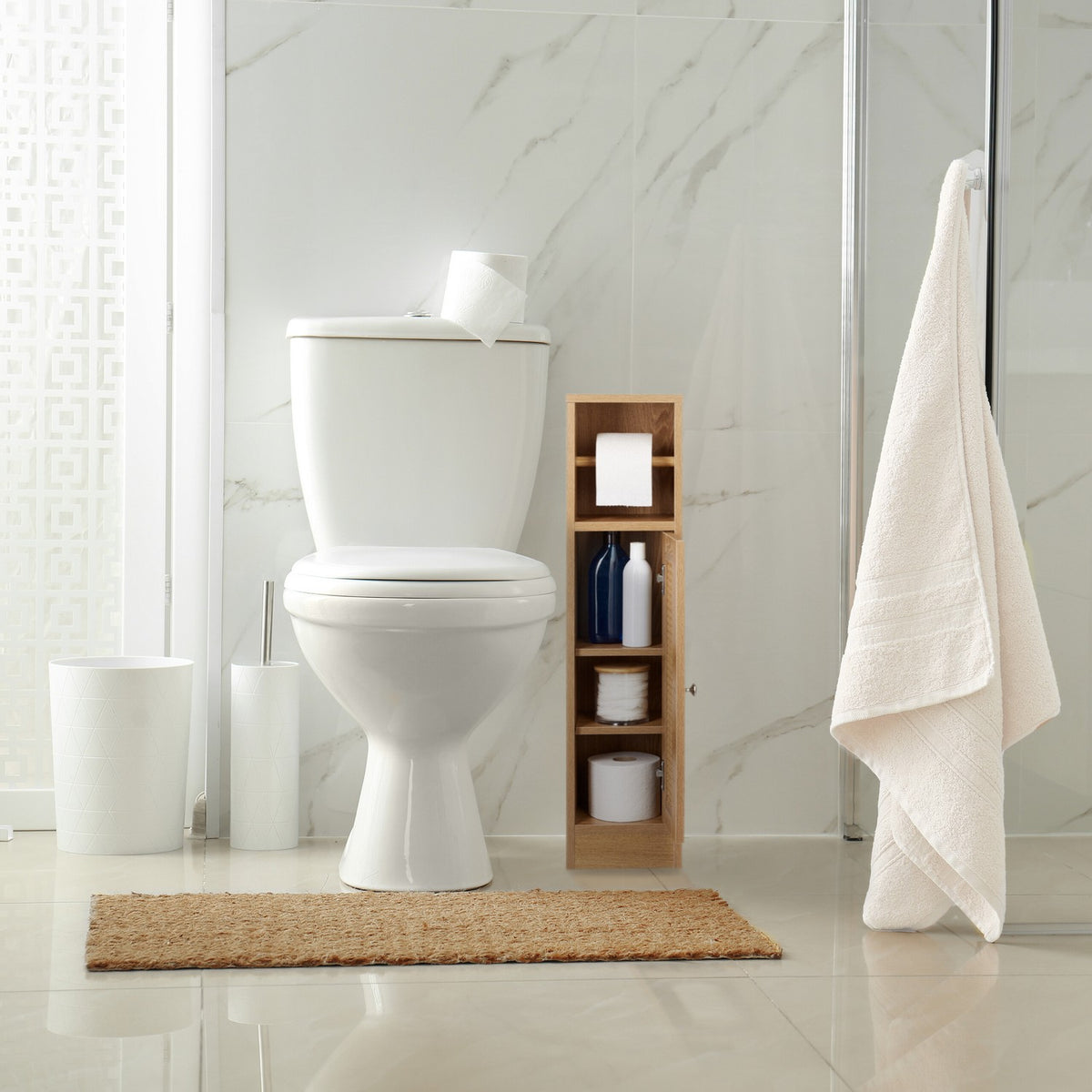 Bathroom Cabinet with Storage and Toilet Roll Holder