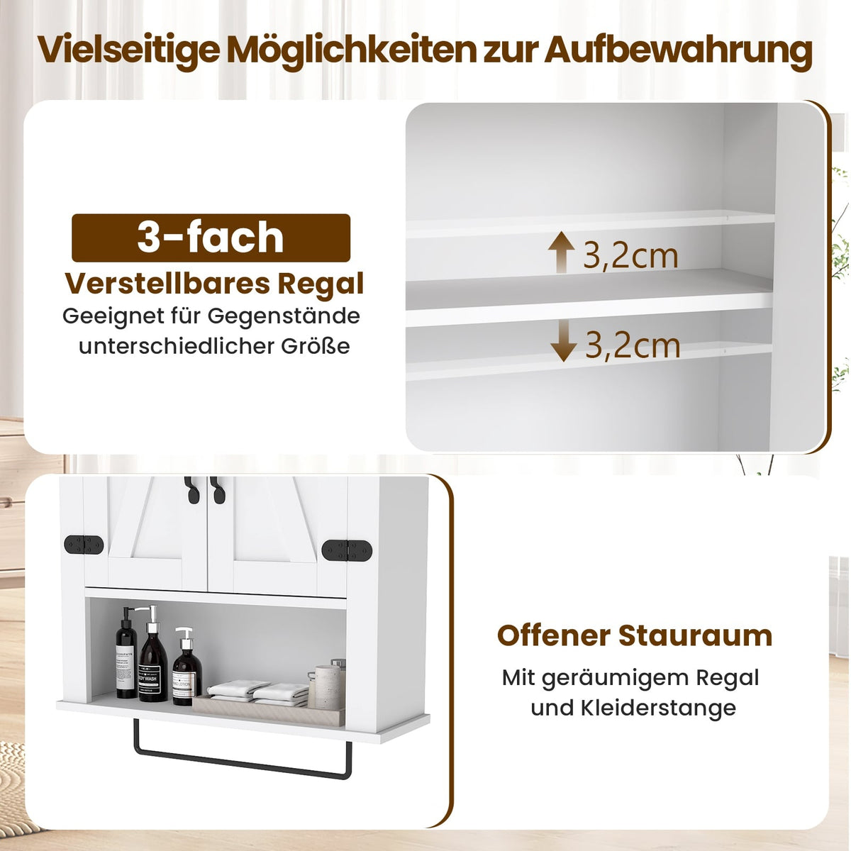 Bathroom Cabinet with Towel Holder, Barn Door, Adjustable Shelf
