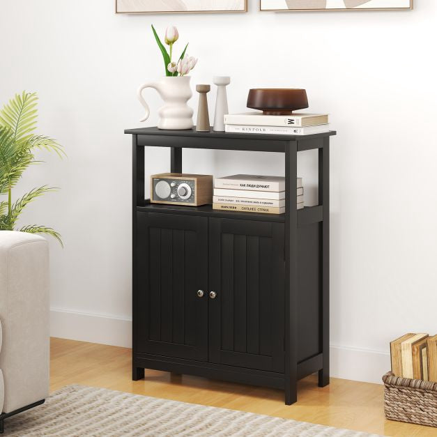 Bathroom Floor Cabinet, 2-Door, Adjustable Shelf, Black
