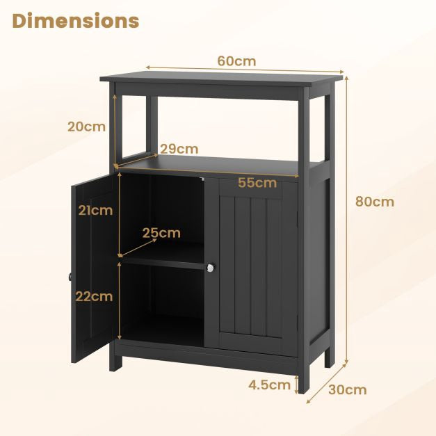 Bathroom Floor Cabinet, 2-Door, Adjustable Shelf, Black