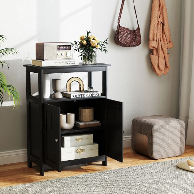 Bathroom Floor Cabinet, 2-Door, Adjustable Shelf, Black