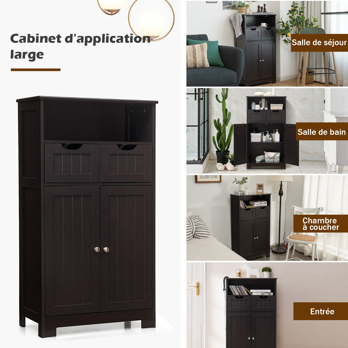 Bathroom Floor Cabinet – 2 Drawers, 2 Doors, Adjustable Shelf