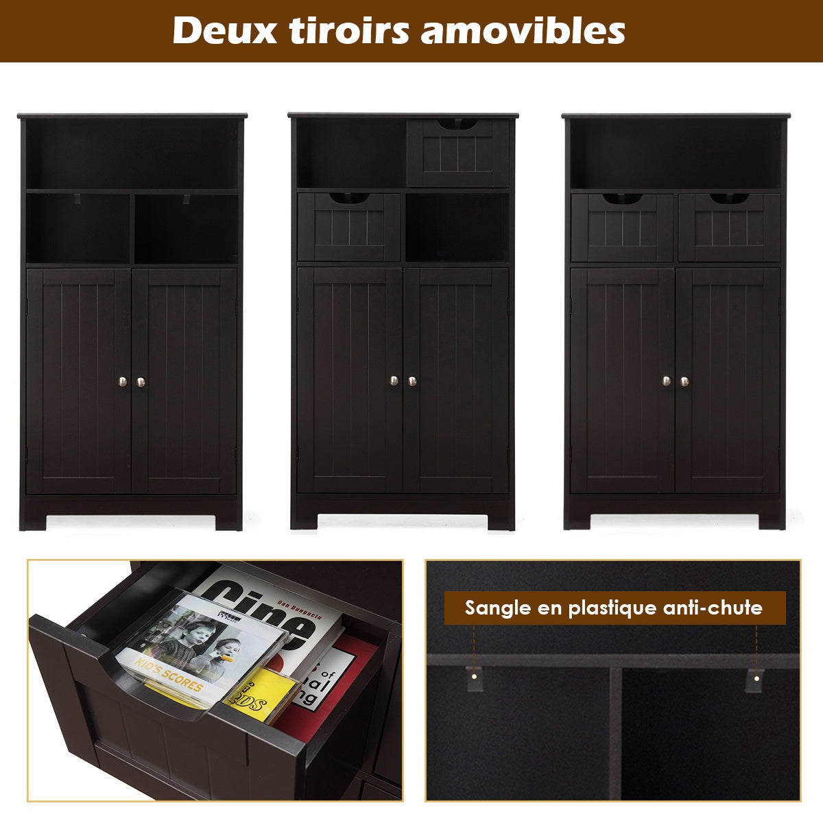 Bathroom Floor Cabinet – 2 Drawers, 2 Doors, Adjustable Shelf