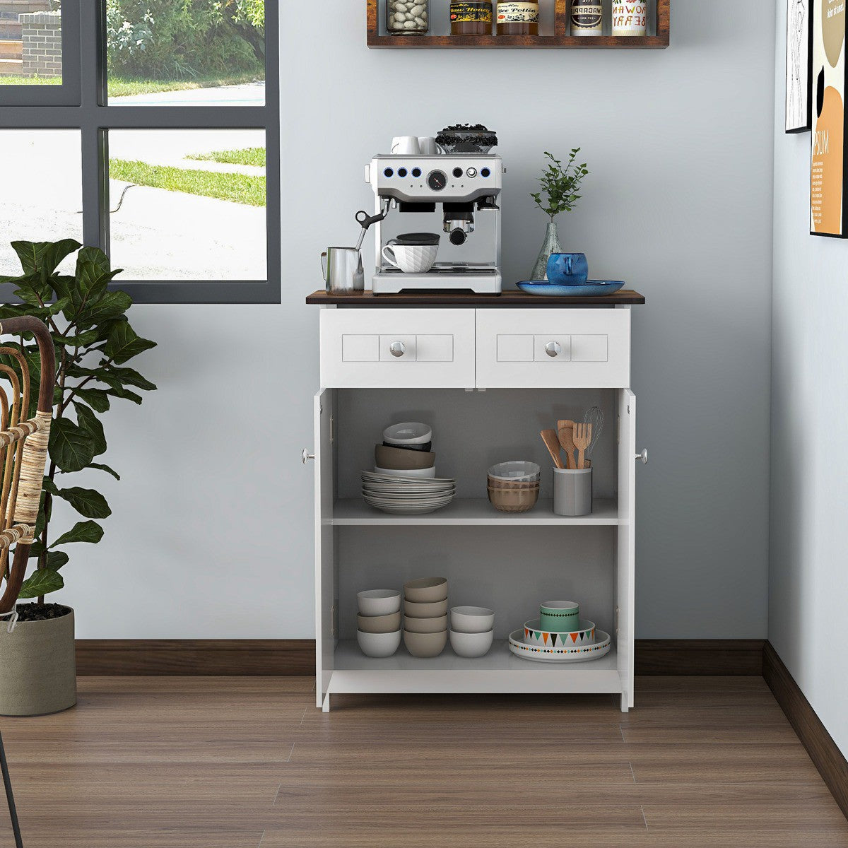 Bathroom Floor Cabinet, 2 Drawers, Adjustable Shelf, White