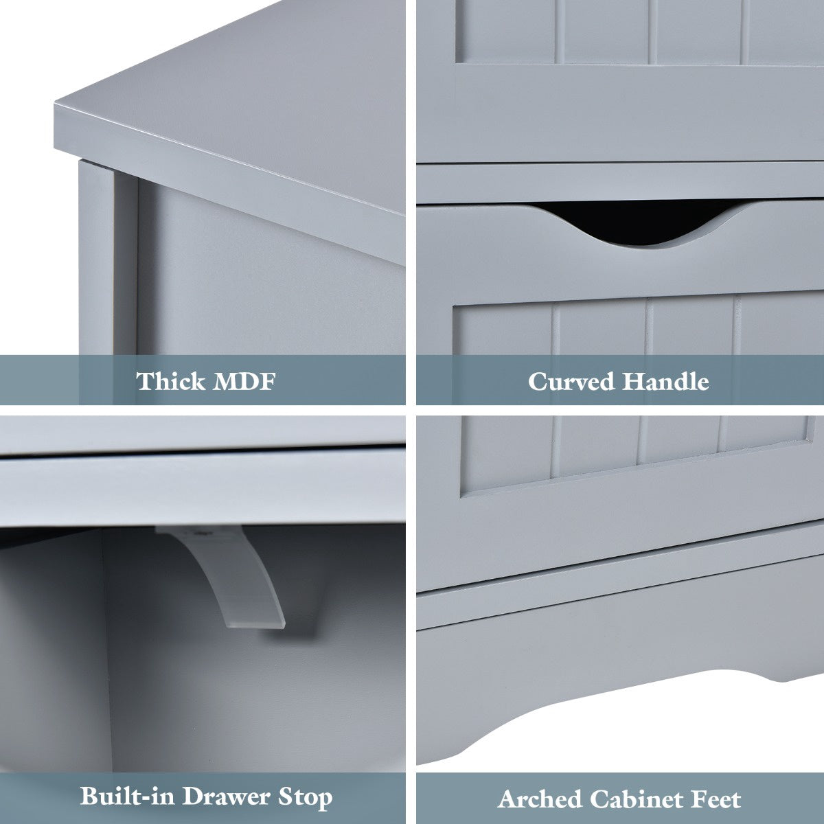 Bathroom Floor Cabinet, 4-Drawer, Anti-Tip, Gray