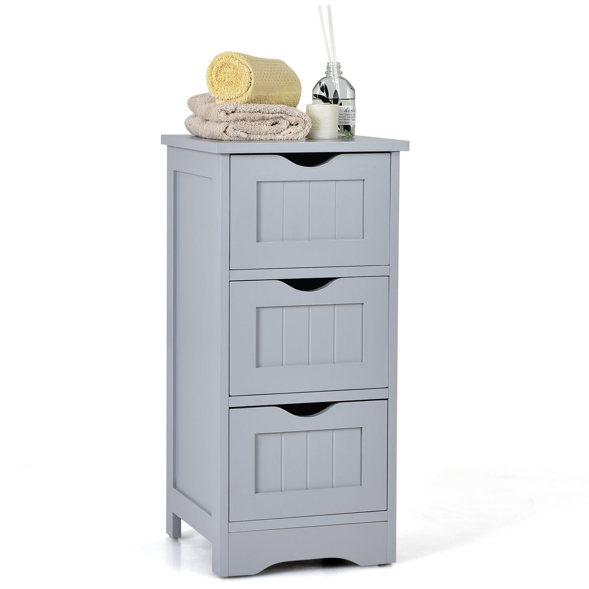 Bathroom Floor Cabinet, Slim 3-Drawer MDF, White